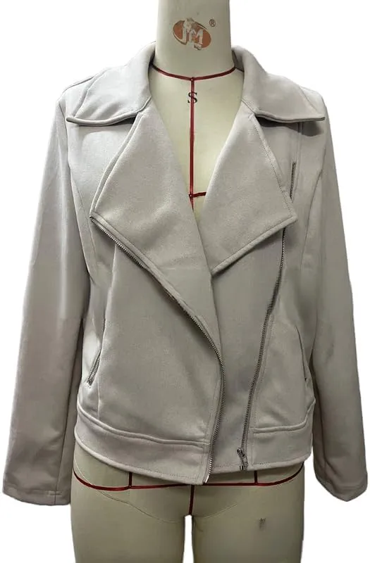 TOSHIKII Women's Suede Crop Jacket, Ladies Faux Suede Full Zip Jackets Moto Biker Short Coat, S-XXL