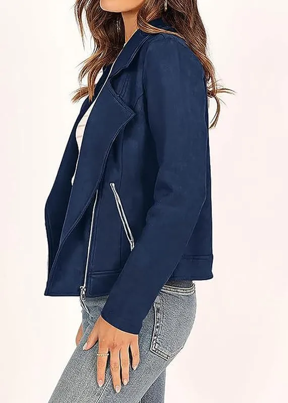 TOSHIKII Women's Suede Crop Jacket, Ladies Faux Suede Full Zip Jackets Moto Biker Short Coat, S-XXL