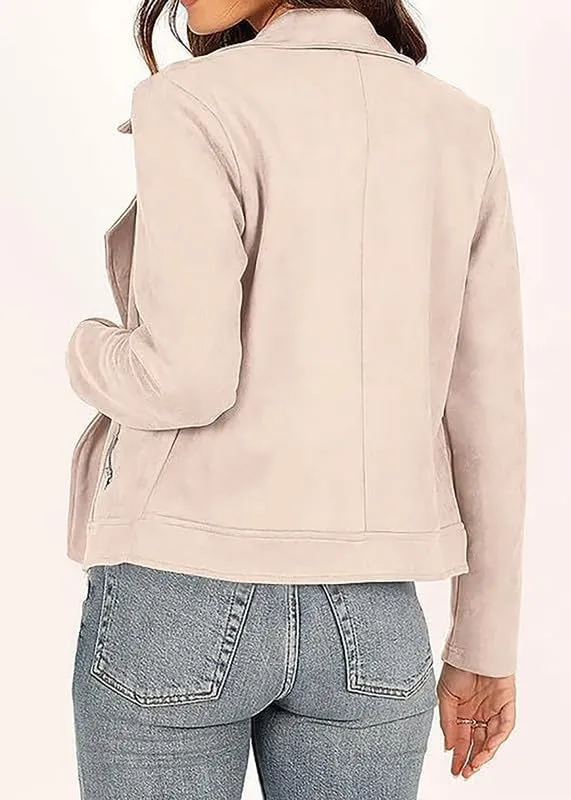 TOSHIKII Women's Suede Crop Jacket, Ladies Faux Suede Full Zip Jackets Moto Biker Short Coat, S-XXL