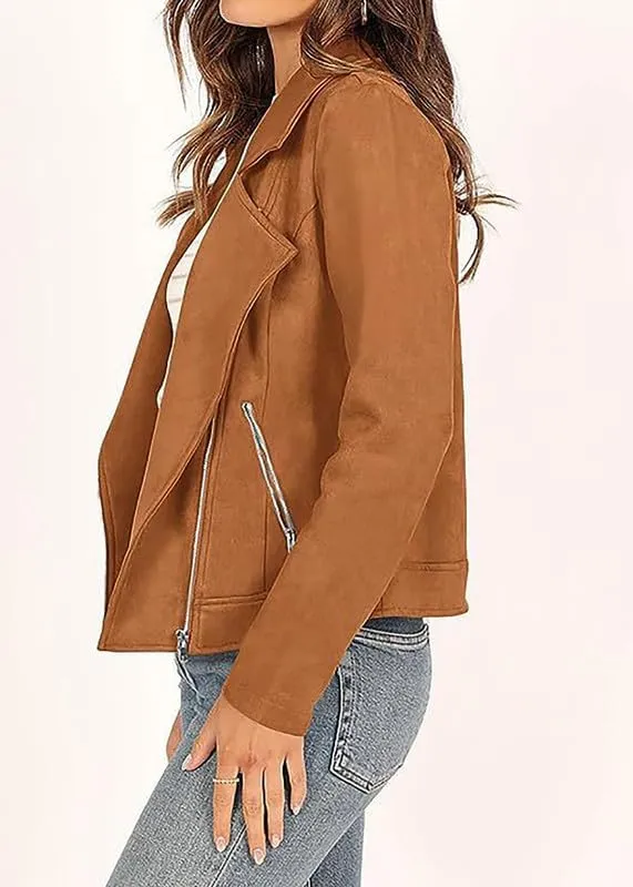TOSHIKII Women's Suede Crop Jacket, Ladies Faux Suede Full Zip Jackets Moto Biker Short Coat, S-XXL