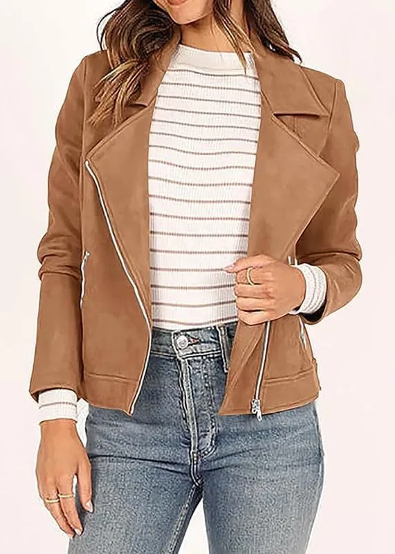 TOSHIKII Women's Suede Crop Jacket, Ladies Faux Suede Full Zip Jackets Moto Biker Short Coat, S-XXL
