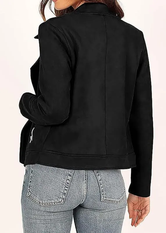 TOSHIKII Women's Suede Crop Jacket, Ladies Faux Suede Full Zip Jackets Moto Biker Short Coat, S-XXL