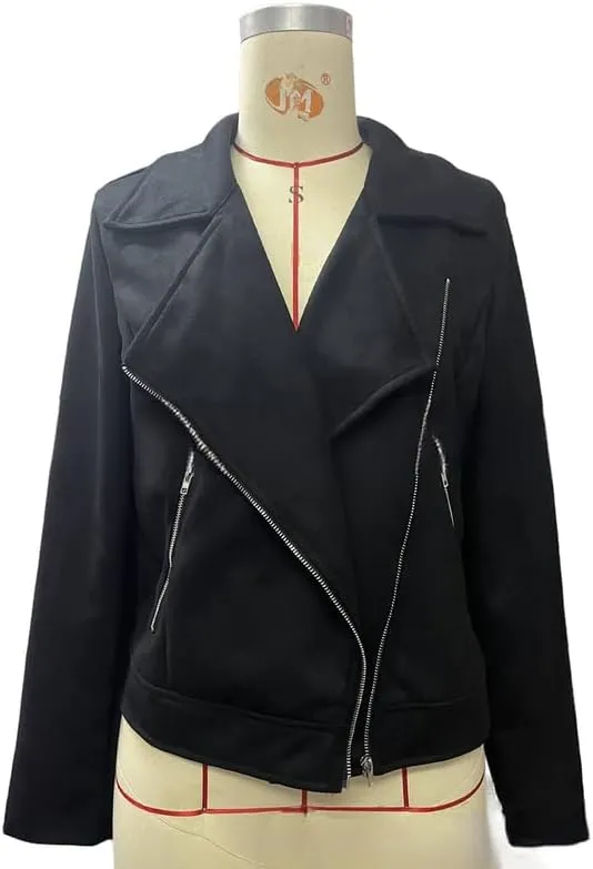 TOSHIKII Women's Suede Crop Jacket, Ladies Faux Suede Full Zip Jackets Moto Biker Short Coat, S-XXL
