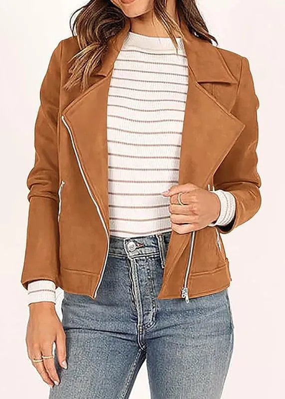 TOSHIKII Women's Suede Crop Jacket, Ladies Faux Suede Full Zip Jackets Moto Biker Short Coat, S-XXL