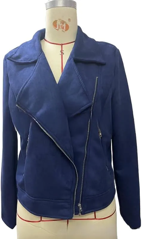 TOSHIKII Women's Suede Crop Jacket, Ladies Faux Suede Full Zip Jackets Moto Biker Short Coat, S-XXL