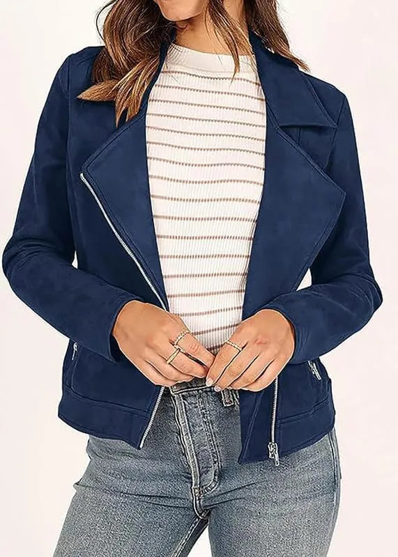 TOSHIKII Women's Suede Crop Jacket, Ladies Faux Suede Full Zip Jackets Moto Biker Short Coat, S-XXL