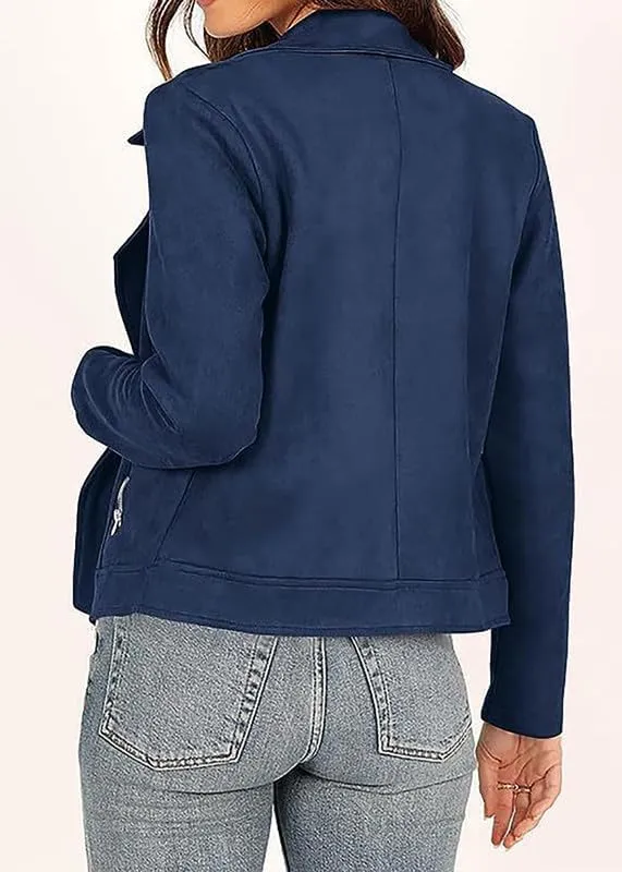 TOSHIKII Women's Suede Crop Jacket, Ladies Faux Suede Full Zip Jackets Moto Biker Short Coat, S-XXL