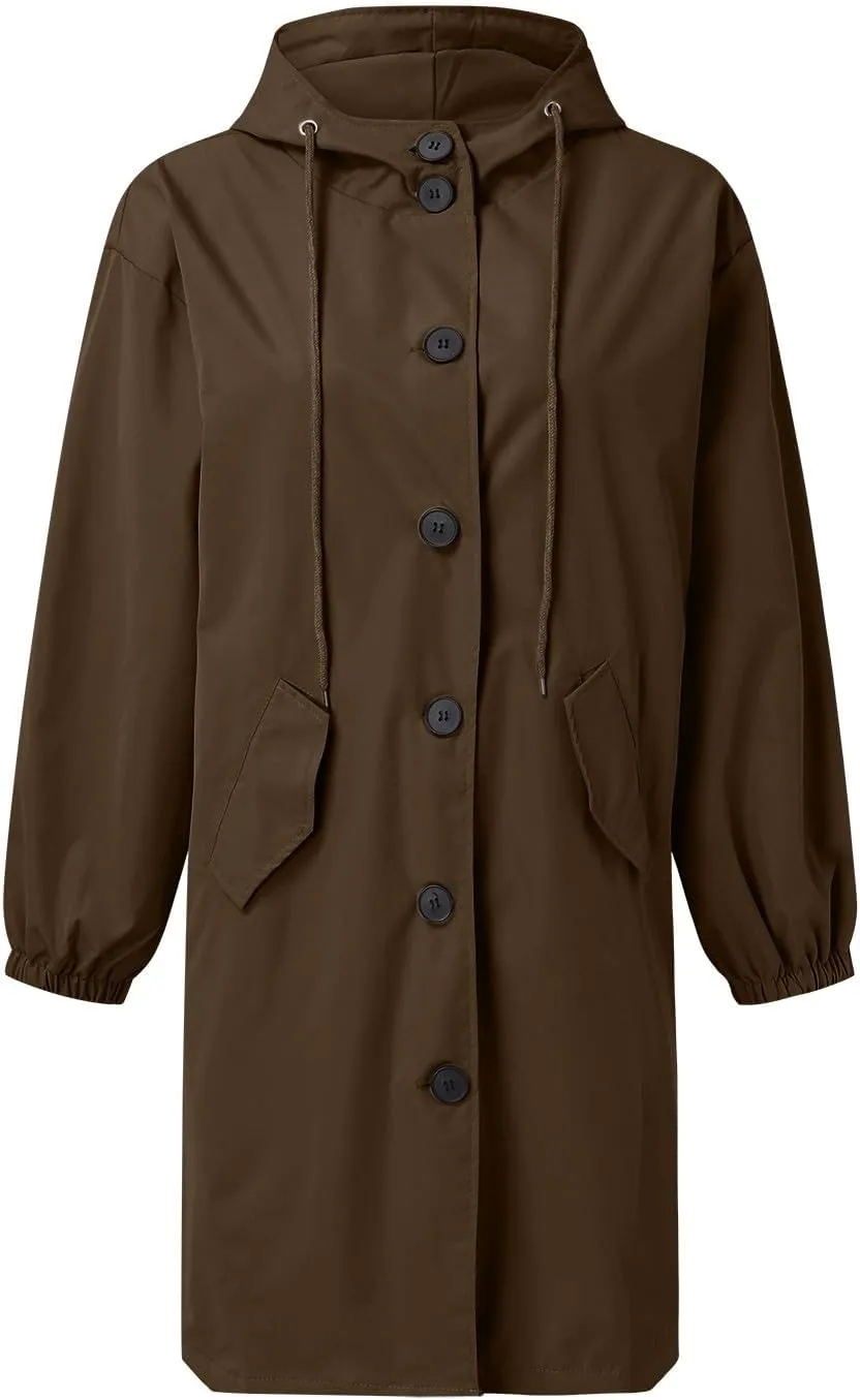 Trench Coat for Women 2025 Fall Winter Trendy Button Long Outwear Solid Color Long Sleeve Cute Jacket with Pockets