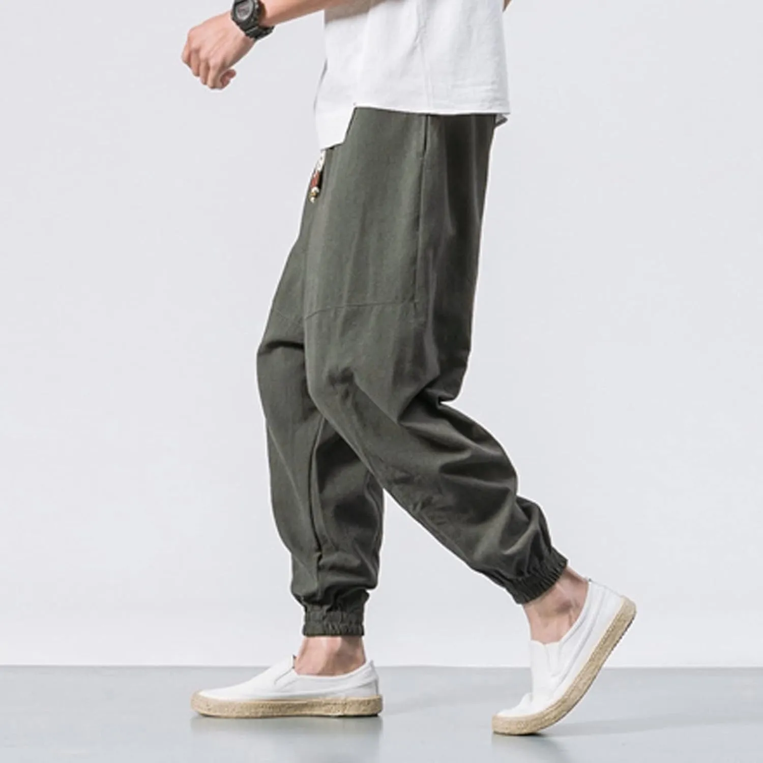 Trousers Men with Pockets Drawstring Elastic Pants Mid Waist Waist Solid Casual Men's Casual Chinos Pants Men