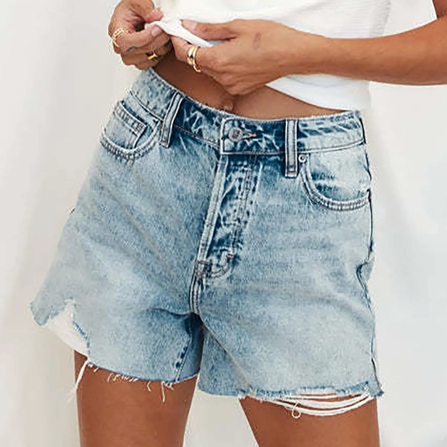 tuduoms Womens Fashion Denim Paperbag Shorts Casual High Waisted Petite Bermuda Shorts Cute Bow Tie Waist Shorts with Pockets