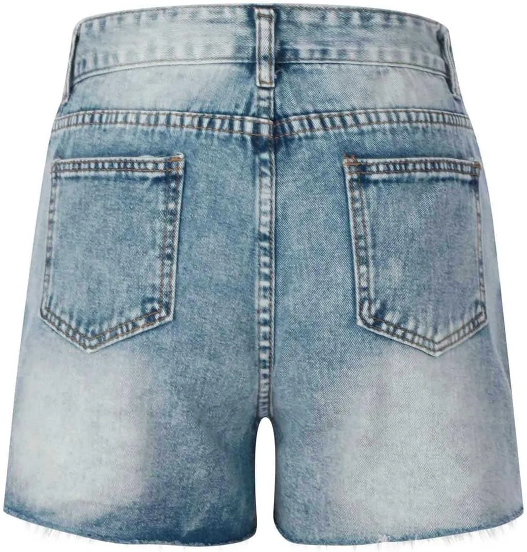 tuduoms Womens Fashion Denim Paperbag Shorts Casual High Waisted Petite Bermuda Shorts Cute Bow Tie Waist Shorts with Pockets