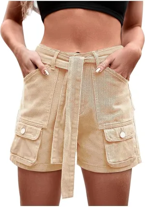Uillui Womens Paperbag Cargo Shorts,Denim High Waisted Wide Leg Sexy Jean Shorts Stretch Y2k Loose Fit Bermuda Pocket Shorts