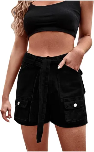 Uillui Womens Paperbag Cargo Shorts,Denim High Waisted Wide Leg Sexy Jean Shorts Stretch Y2k Loose Fit Bermuda Pocket Shorts