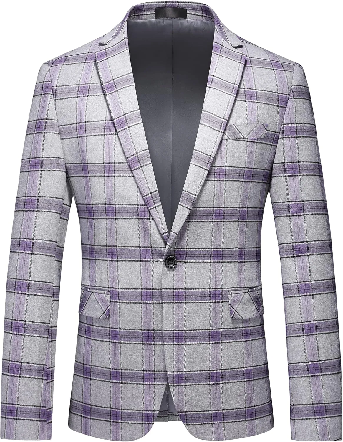 UNINUKOO Men's Blazer Plaid Sport Coat Casual Lightweight Checkered Suit Jacket Summer Jacket Men
