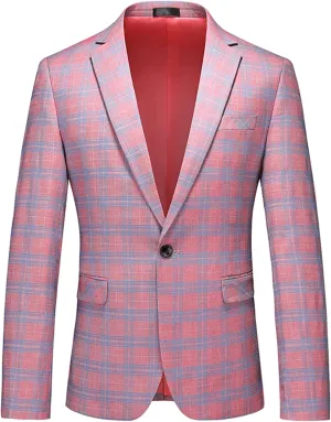 UNINUKOO Men's Blazer Plaid Sport Coat Casual Lightweight Checkered Suit Jacket Summer Jacket Men