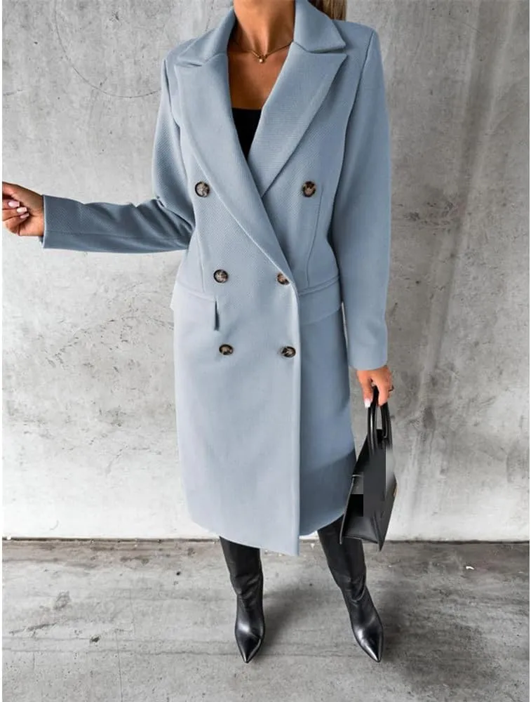 Useagrey Women's Elegant Long Wool Blend Coats Solid Color Thicken Warm Fleece Coat Button Down Winter Jacket Outwear