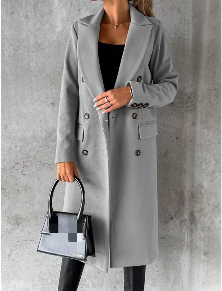 Useagrey Women's Elegant Long Wool Blend Coats Solid Color Thicken Warm Fleece Coat Button Down Winter Jacket Outwear