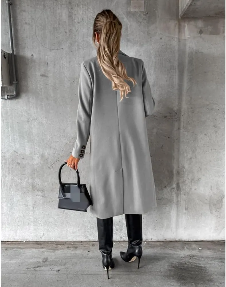 Useagrey Women's Elegant Long Wool Blend Coats Solid Color Thicken Warm Fleece Coat Button Down Winter Jacket Outwear