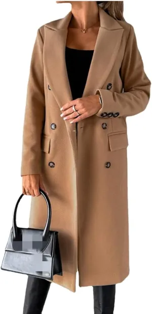 Useagrey Women's Elegant Long Wool Blend Coats Solid Color Thicken Warm Fleece Coat Button Down Winter Jacket Outwear