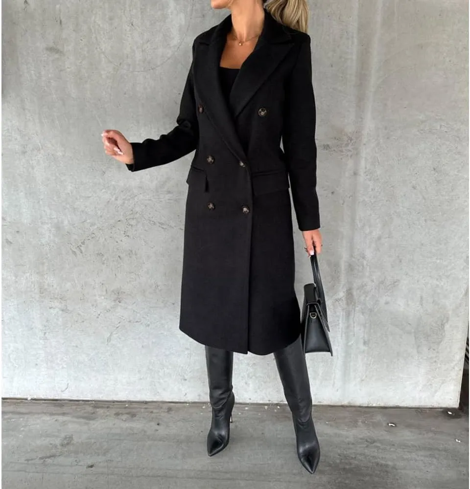 Useagrey Women's Elegant Long Wool Blend Coats Solid Color Thicken Warm Fleece Coat Button Down Winter Jacket Outwear