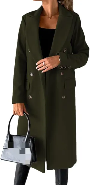 Useagrey Women's Elegant Long Wool Blend Coats Solid Color Thicken Warm Fleece Coat Button Down Winter Jacket Outwear