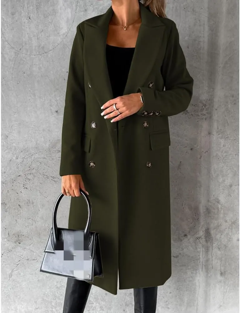 Useagrey Women's Elegant Long Wool Blend Coats Solid Color Thicken Warm Fleece Coat Button Down Winter Jacket Outwear