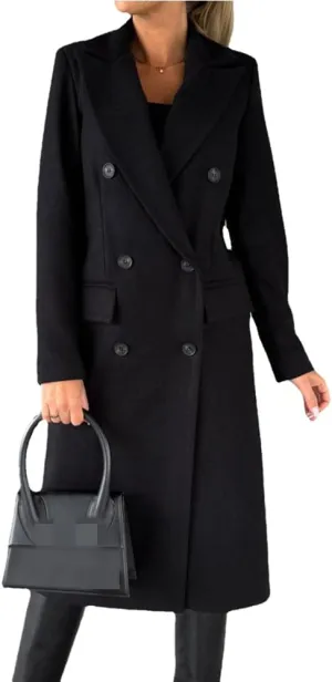 Useagrey Women's Elegant Long Wool Blend Coats Solid Color Thicken Warm Fleece Coat Button Down Winter Jacket Outwear
