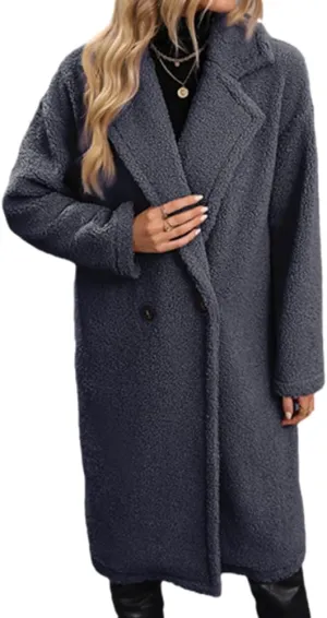 Useagrey Women's Elegant Long Wool Blend Coats Solid Color Thicken Warm Fleece Coat Button Down Winter Jacket Outwear