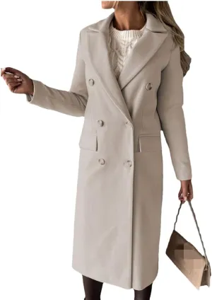 Useagrey Women's Elegant Long Wool Blend Coats Solid Color Thicken Warm Fleece Coat Button Down Winter Jacket Outwear