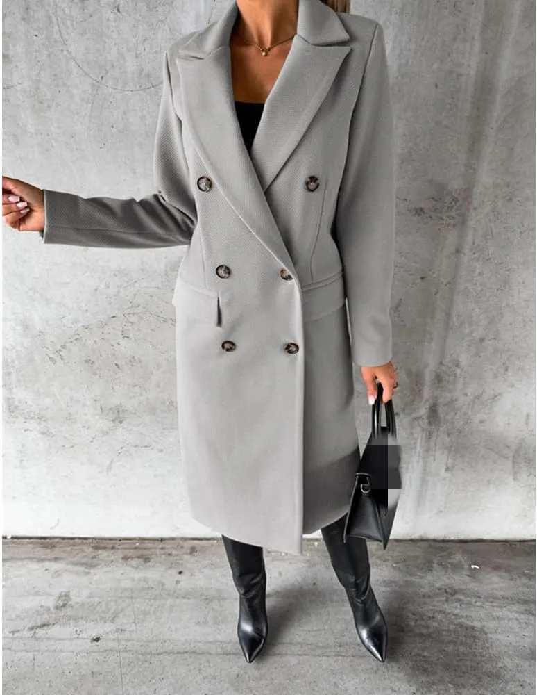 Useagrey Women's Elegant Long Wool Blend Coats Solid Color Thicken Warm Fleece Coat Button Down Winter Jacket Outwear