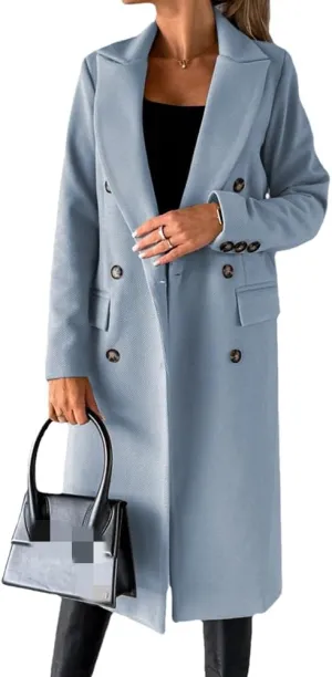 Useagrey Women's Elegant Long Wool Blend Coats Solid Color Thicken Warm Fleece Coat Button Down Winter Jacket Outwear