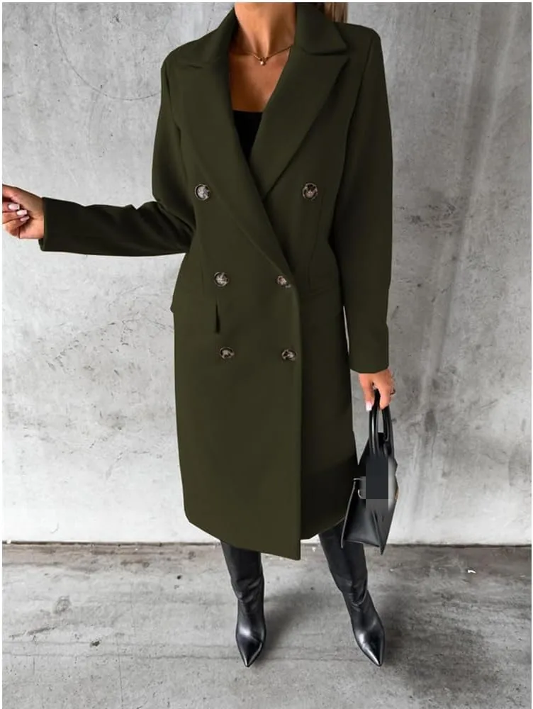 Useagrey Women's Elegant Long Wool Blend Coats Solid Color Thicken Warm Fleece Coat Button Down Winter Jacket Outwear