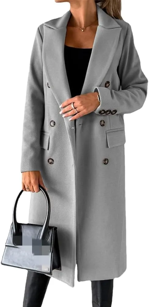 Useagrey Women's Elegant Long Wool Blend Coats Solid Color Thicken Warm Fleece Coat Button Down Winter Jacket Outwear