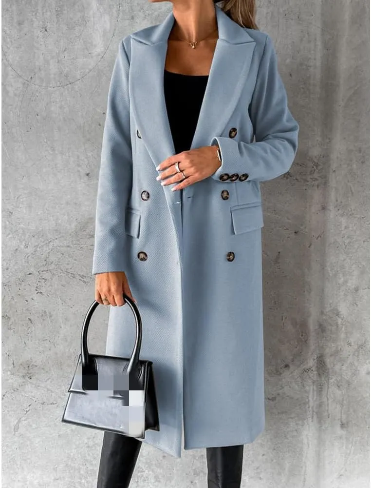 Useagrey Women's Elegant Long Wool Blend Coats Solid Color Thicken Warm Fleece Coat Button Down Winter Jacket Outwear