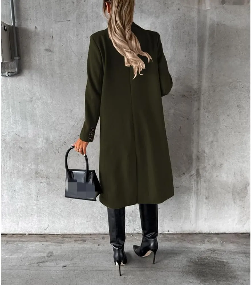 Useagrey Women's Elegant Long Wool Blend Coats Solid Color Thicken Warm Fleece Coat Button Down Winter Jacket Outwear