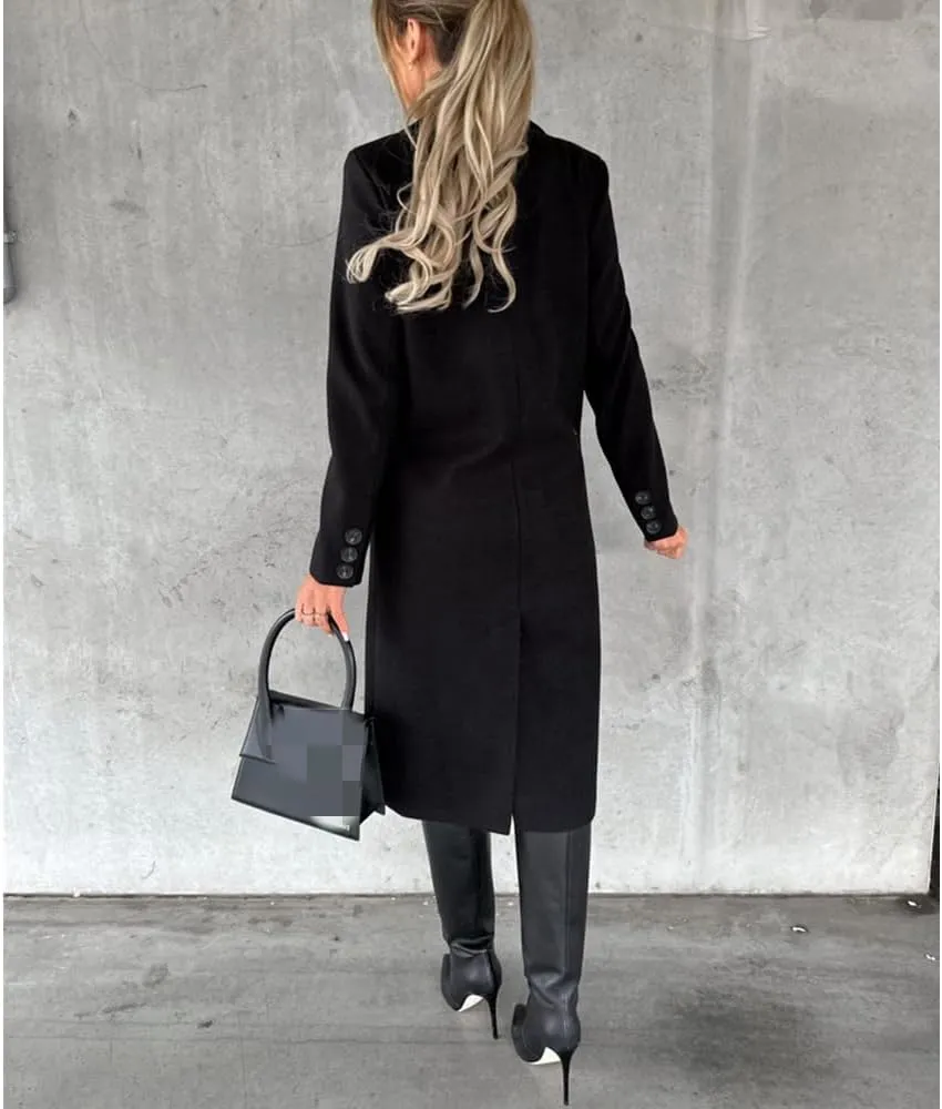 Useagrey Women's Elegant Long Wool Blend Coats Solid Color Thicken Warm Fleece Coat Button Down Winter Jacket Outwear