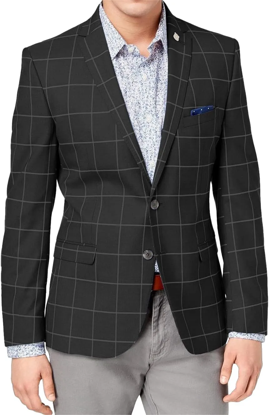 Wangyue Mens Plaid Blazer Checkered Blazer Jackets Slim Fit Suit Notched Lapel Two Button Jacket Casual Sports Coat