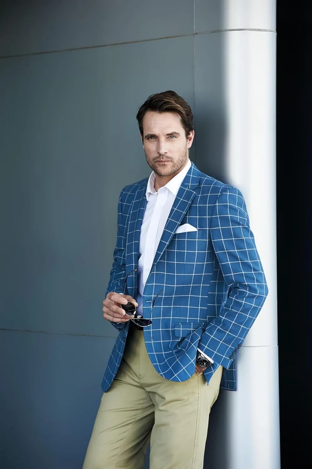 Wangyue Mens Plaid Blazer Checkered Blazer Jackets Slim Fit Suit Notched Lapel Two Button Jacket Casual Sports Coat