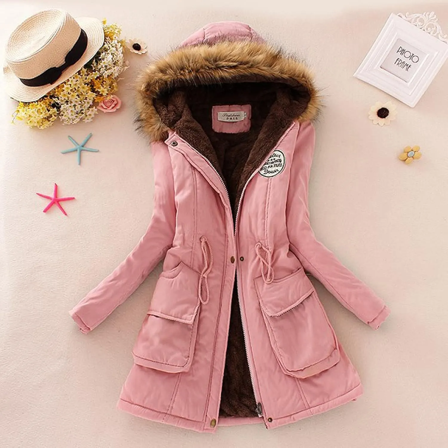 Warm Jacket Size Winter Coat Lapel Collar Long Sleeve Jacket Vintage Thicken Coat Womens 2024 Winter Zip Puffer