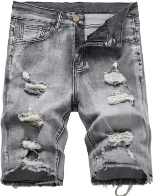 Washed Denim Shorts for Mens Casual Classic Fit Ripped Shorts Distressed Summer Jeans Shorts Workout Short Jeans Pants