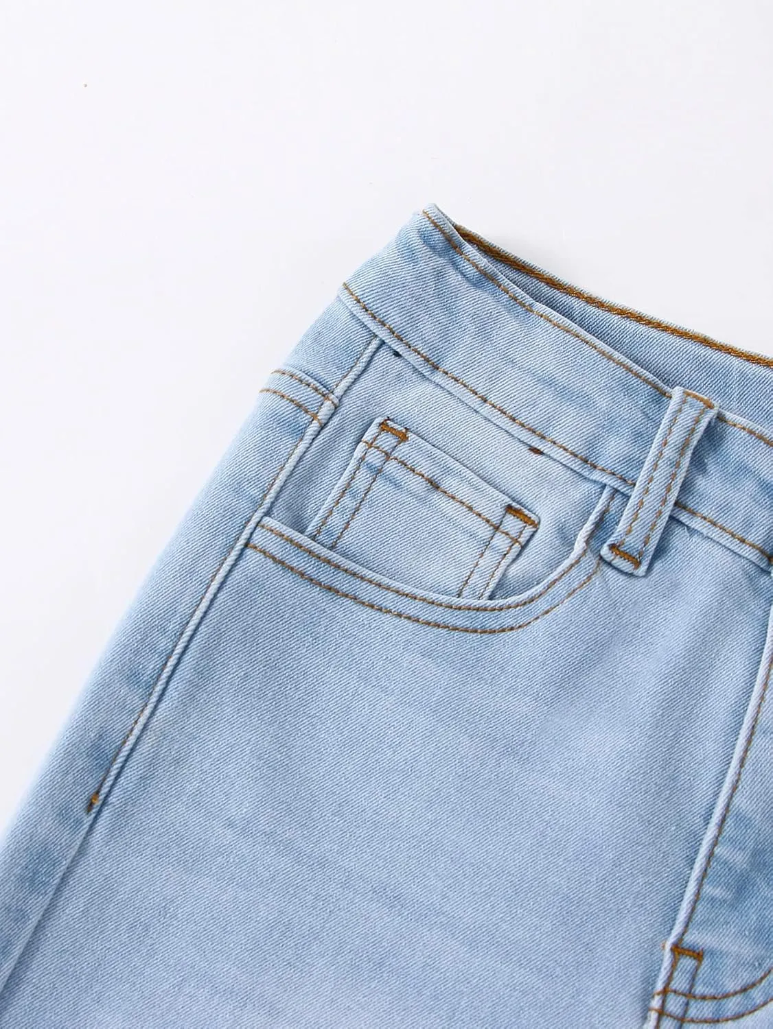WDIRARA Girl's High Waisted Ripped Raw Hem Flare Bell Bottom Jeans Denim Pants