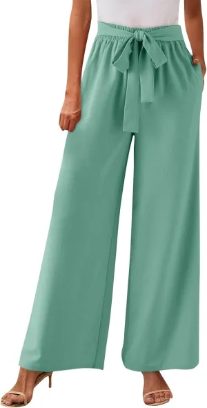 Wide Leg Dress Pants for Women Paperbag High Waisted Business Casual Pants Palazzo Lounge Pants Trousers with Pockets