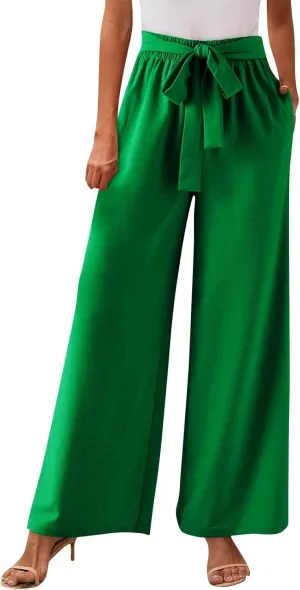 Wide Leg Dress Pants for Women Paperbag High Waisted Business Casual Pants Palazzo Lounge Pants Trousers with Pockets