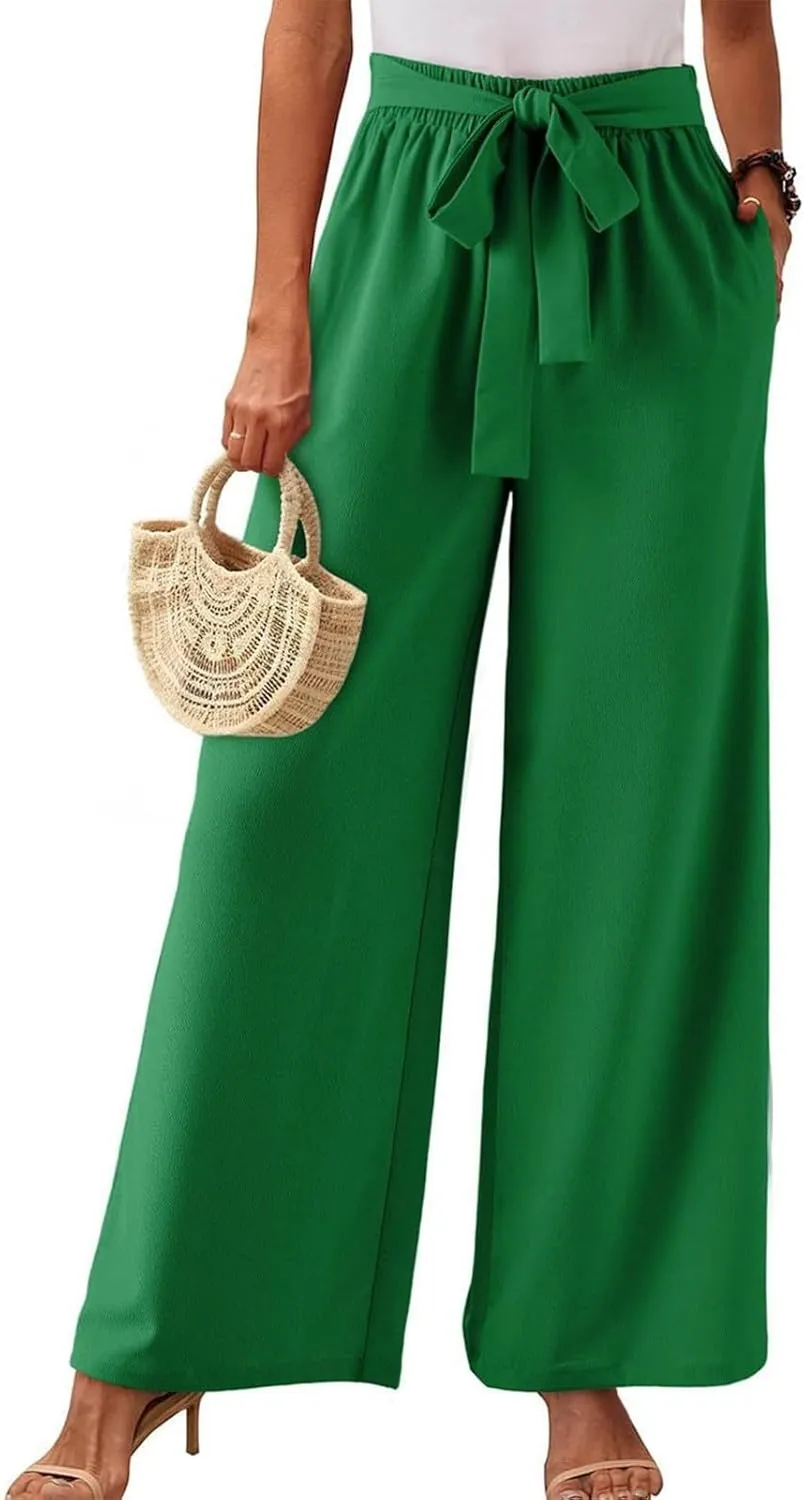 Wide Leg Dress Pants for Women Paperbag High Waisted Business Casual Pants Palazzo Lounge Pants Trousers with Pockets