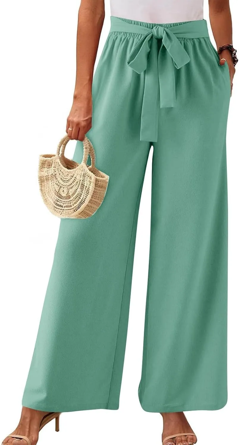 Wide Leg Dress Pants for Women Paperbag High Waisted Business Casual Pants Palazzo Lounge Pants Trousers with Pockets