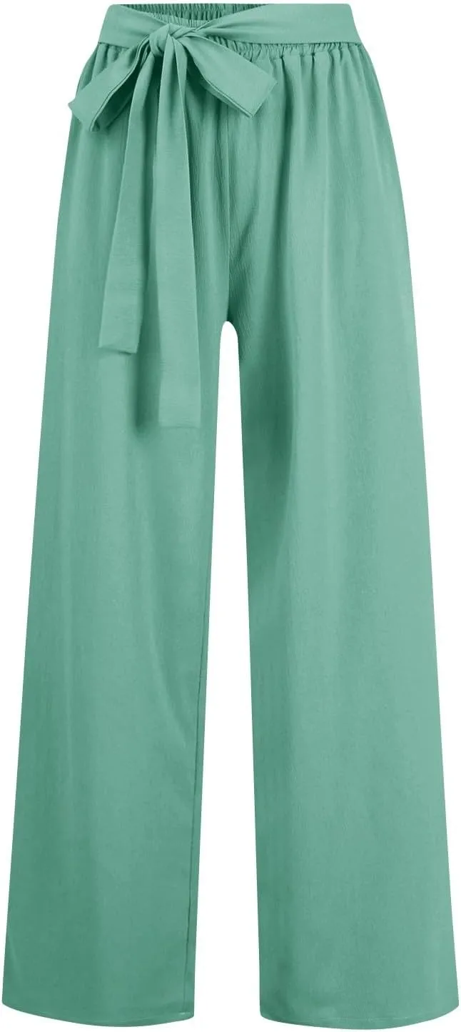 Wide Leg Dress Pants for Women Paperbag High Waisted Business Casual Pants Palazzo Lounge Pants Trousers with Pockets