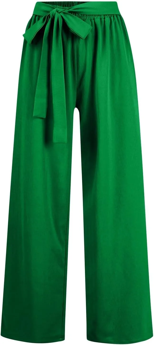 Wide Leg Dress Pants for Women Paperbag High Waisted Business Casual Pants Palazzo Lounge Pants Trousers with Pockets