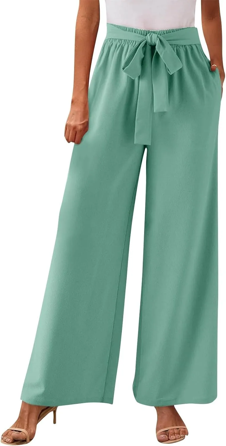 Wide Leg Dress Pants for Women Paperbag High Waisted Business Casual Pants Palazzo Lounge Pants Trousers with Pockets