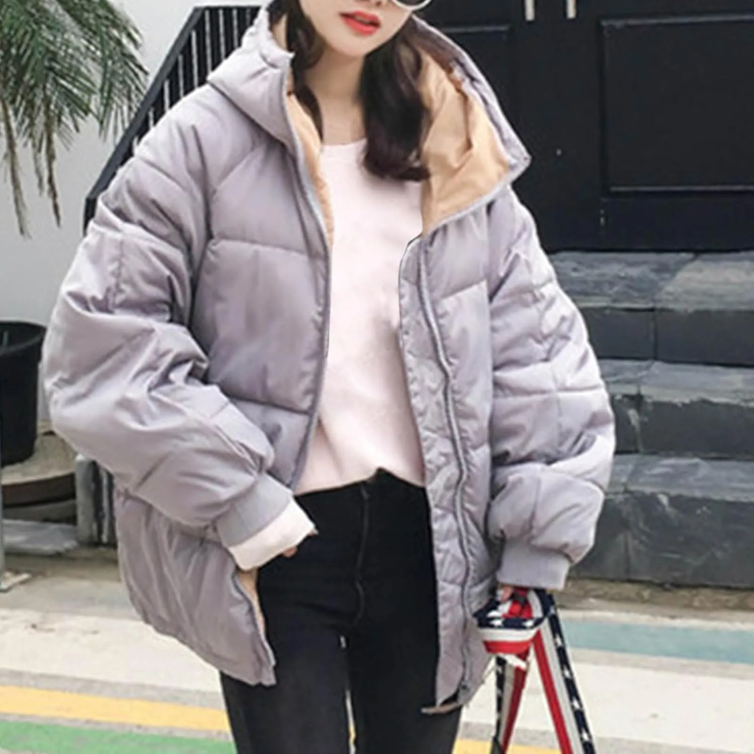 Windproof Puffer Jackets For Women Winter Warm Long Sleeve Thicken Down Coats Teen Girls Baggy Hooded Quilted Jackets
