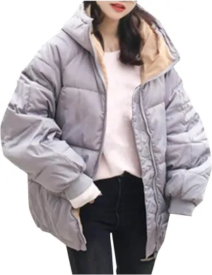 Windproof Puffer Jackets For Women Winter Warm Long Sleeve Thicken Down Coats Teen Girls Baggy Hooded Quilted Jackets